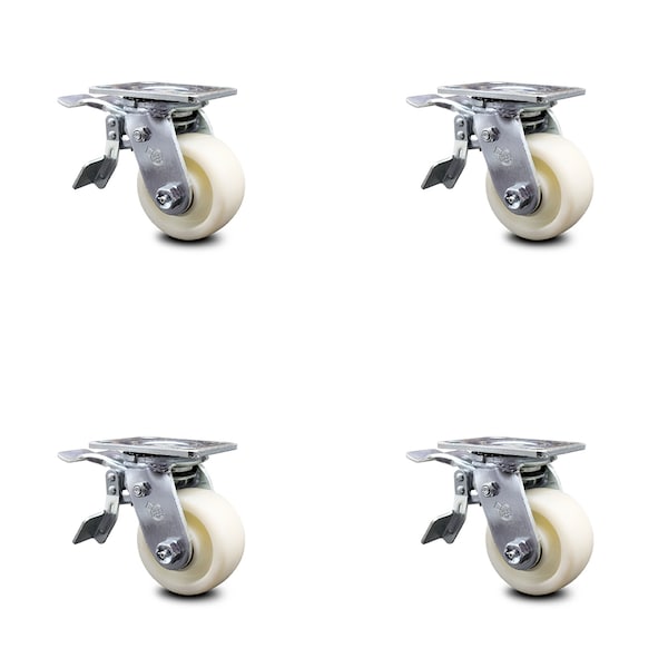 4 Inch Nylon Caster Set with Ball Bearings and Total Lock Brakes